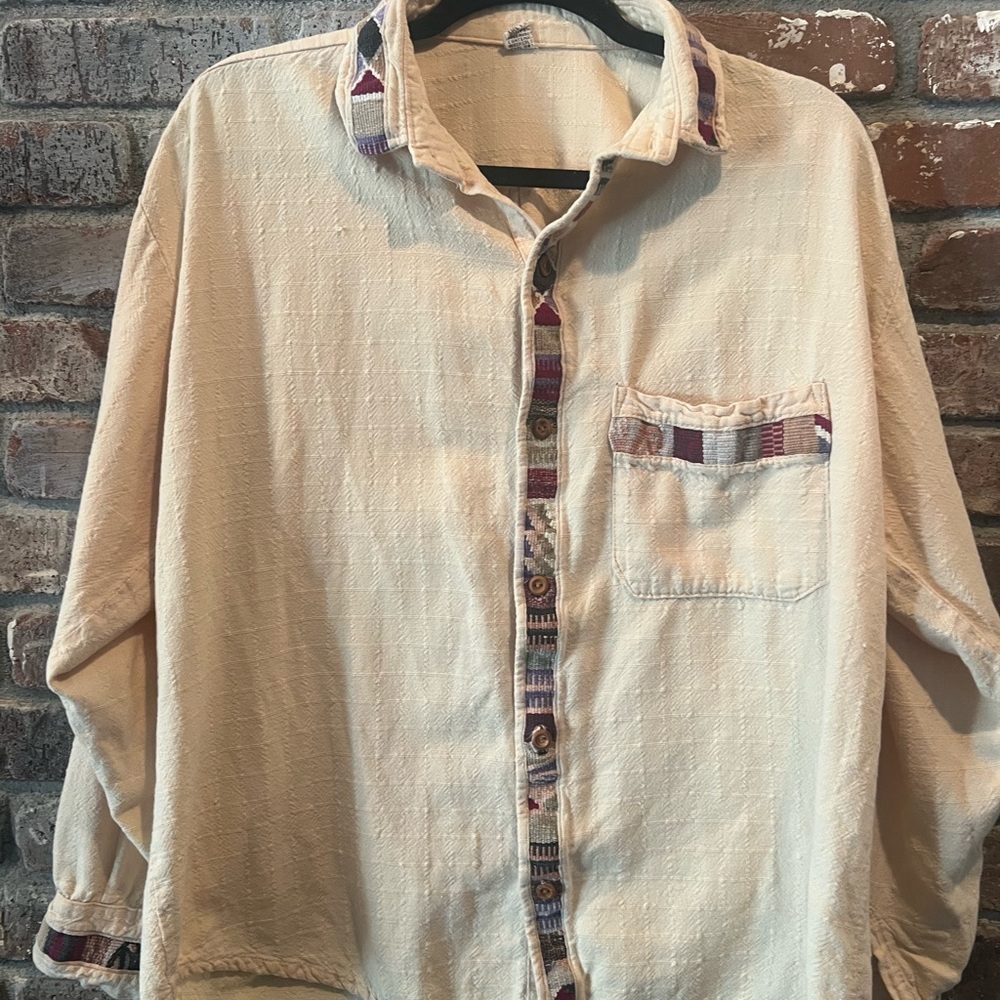 Men's bohemian embroidered shirt with patterned accents